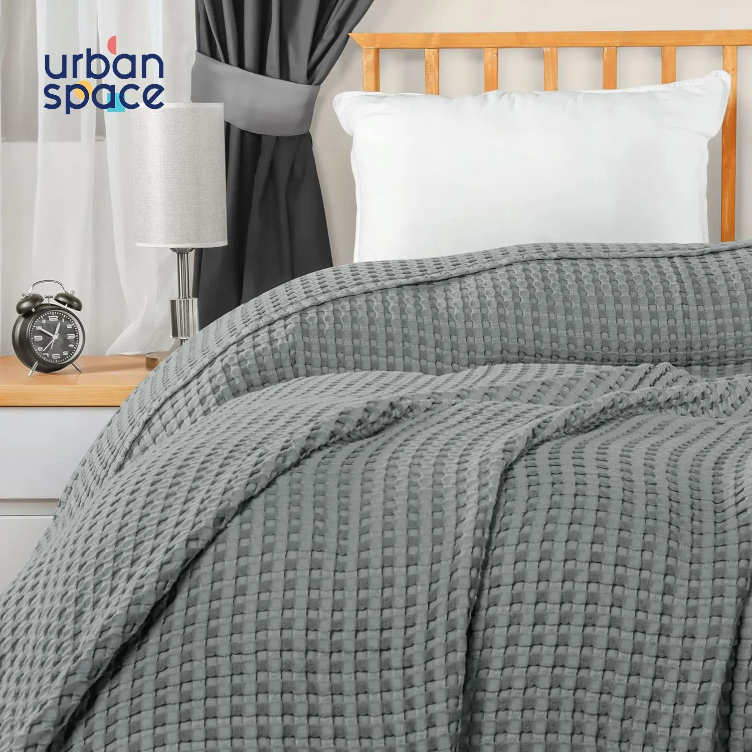 100% Cotton Waffle Weave Blanket / Cotton Dohar for Bedroom - Cool Grey