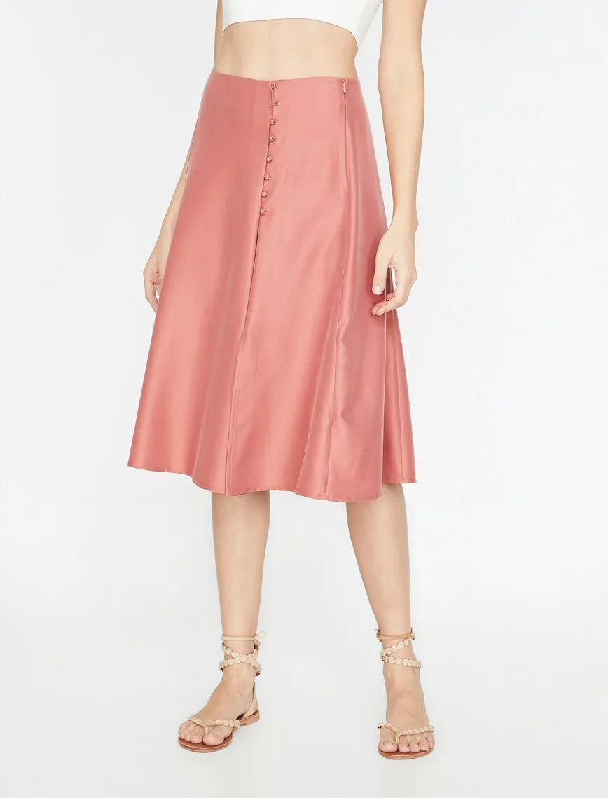 11799 Powder Button Detailed Midi Skirt