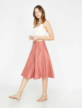 11799 Powder Button Detailed Midi Skirt