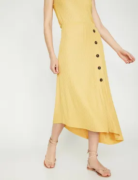 11871 Yellow Button Detailed Midi Skirt