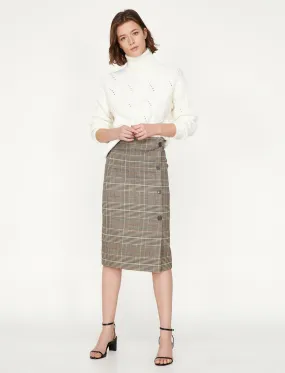 12092 Brown Patterned Midi Skirt