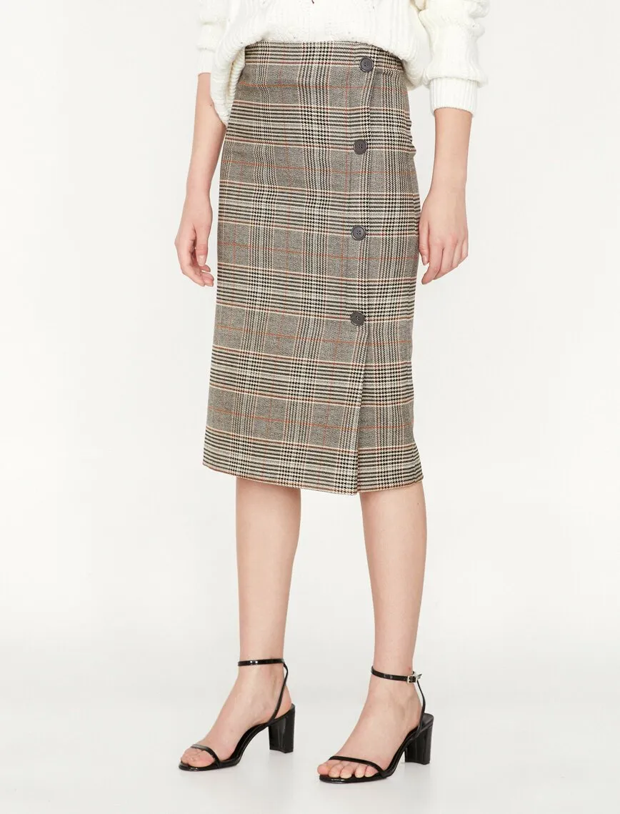 12092 Brown Patterned Midi Skirt