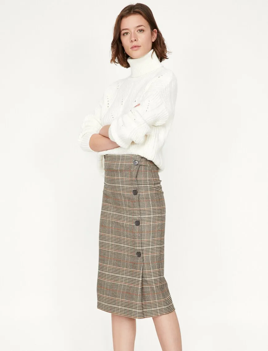 12092 Brown Patterned Midi Skirt