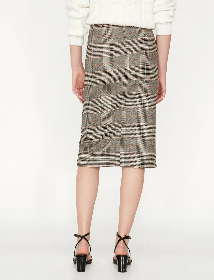 12092 Brown Patterned Midi Skirt