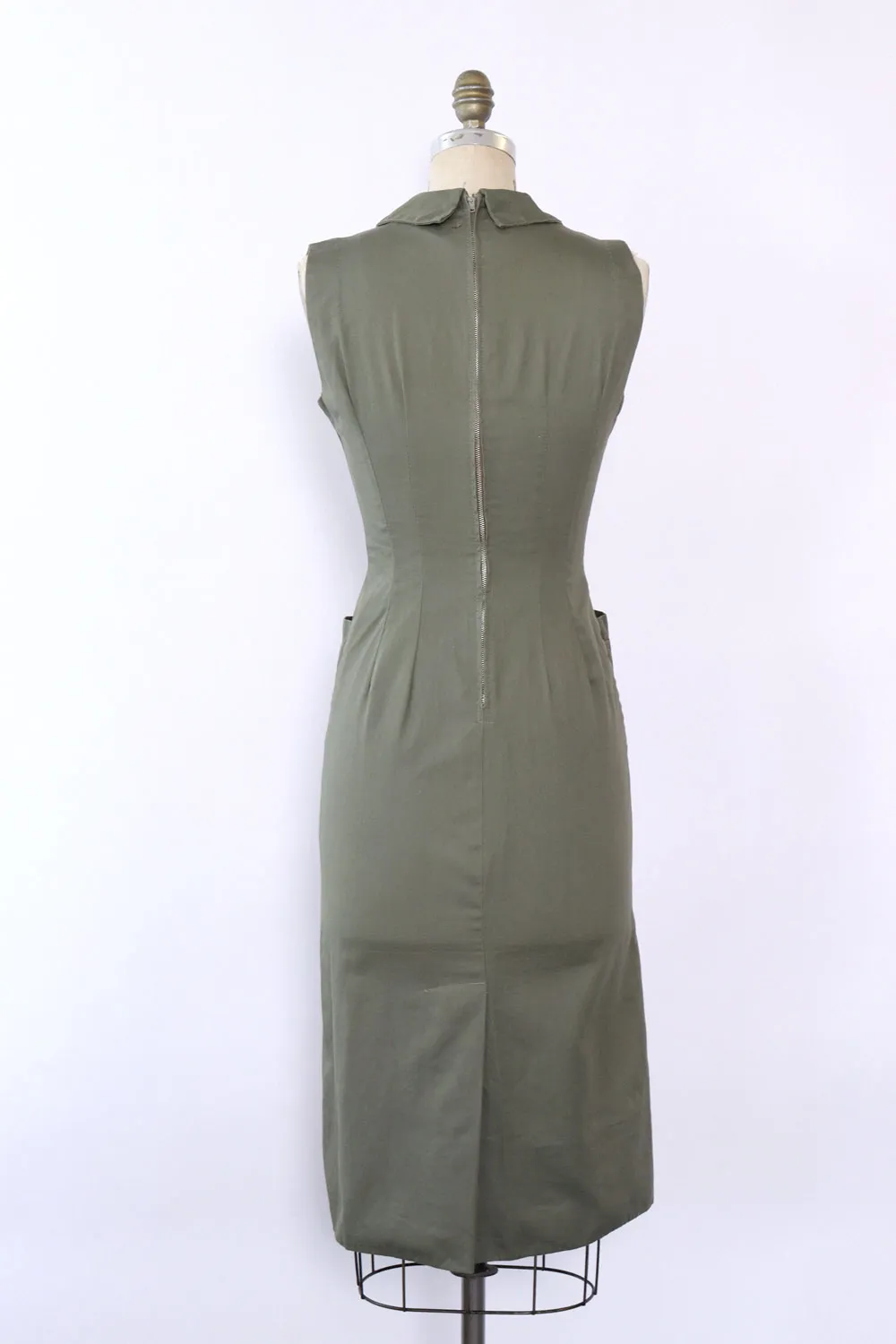 1950s Olive Button Wiggle Dress S