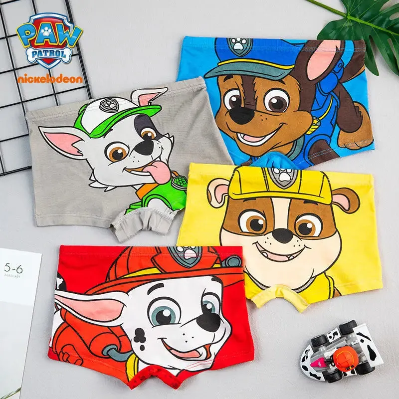 4PCS Original PAW Patrol Cute Boy Underpants Chase Marshall Rocky Rubble Healthy Cotton Boxers Underwear for Children Gifts