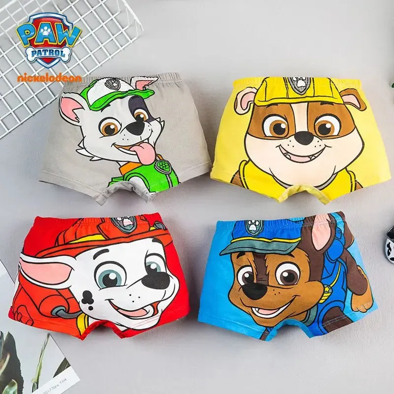 4PCS Original PAW Patrol Cute Boy Underpants Chase Marshall Rocky Rubble Healthy Cotton Boxers Underwear for Children Gifts