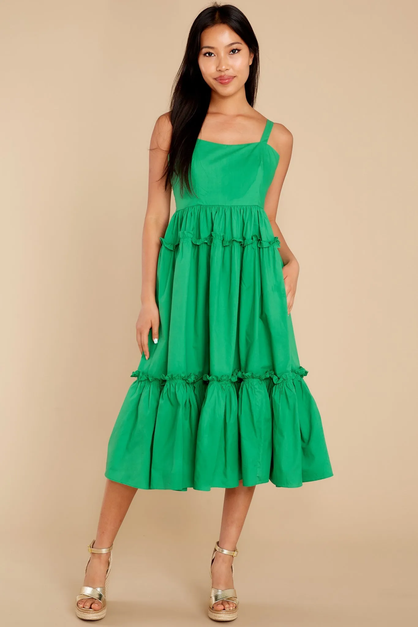 A Thousand Wishes Kelly Green Cotton Midi Dress