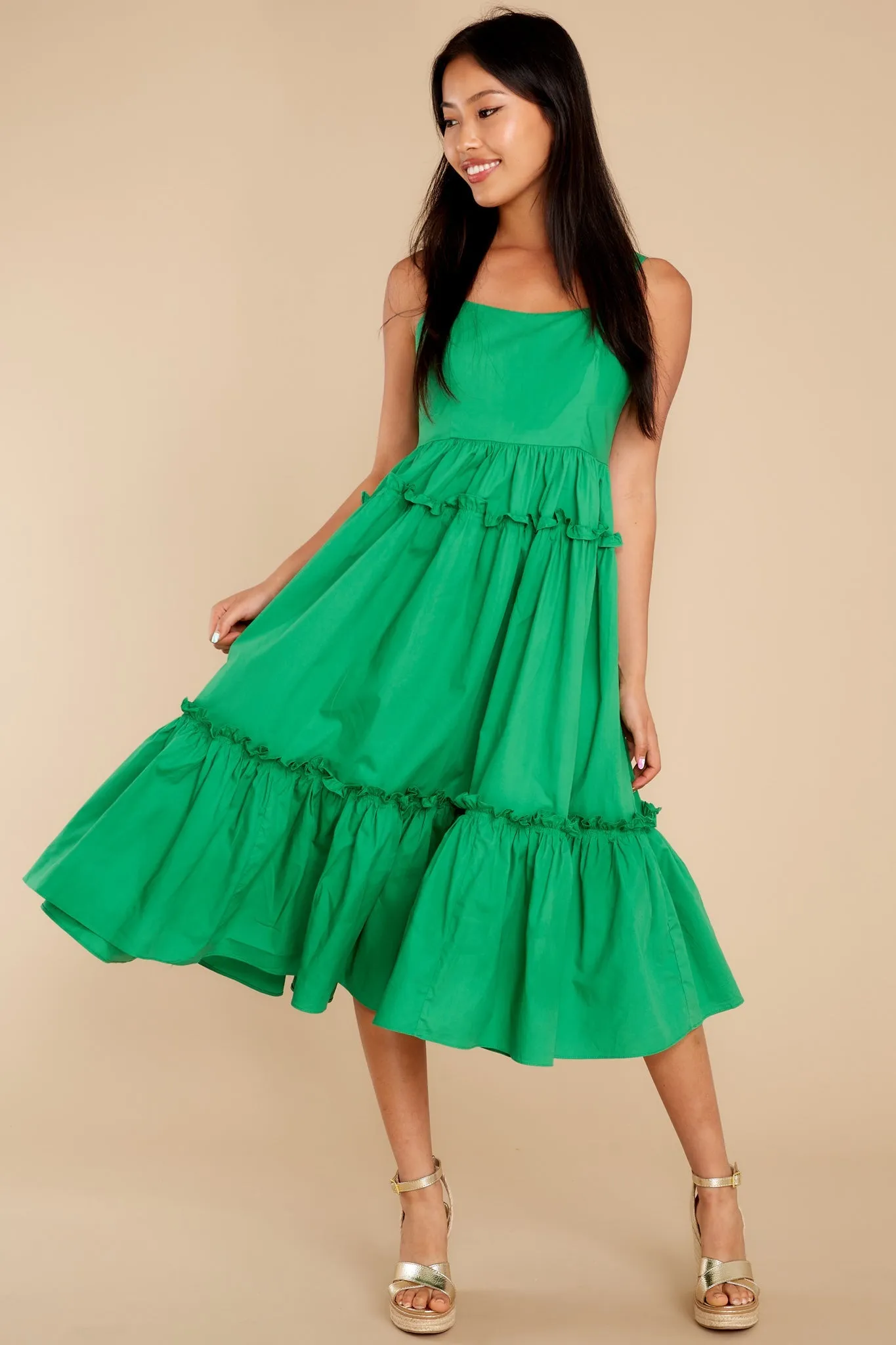 A Thousand Wishes Kelly Green Cotton Midi Dress