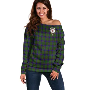 Adam Tartan Off Shoulder Women Sweater with Family Crest