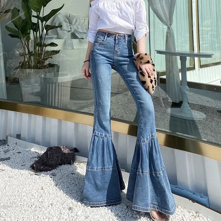 ADVBRIDGE Spring and Autumn Light Color Flared Pants Women's Retro High Waist Splicing Loose Slim Wide Leg Denim Pants y2k jeans