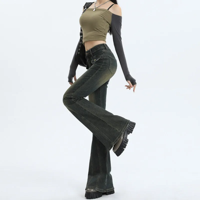 Aiertu 2000s fashion Skinny Jeans Women's Autumn High Waist Slimming Hot Girl Horseshoe Flared Pants Spring and Autumn