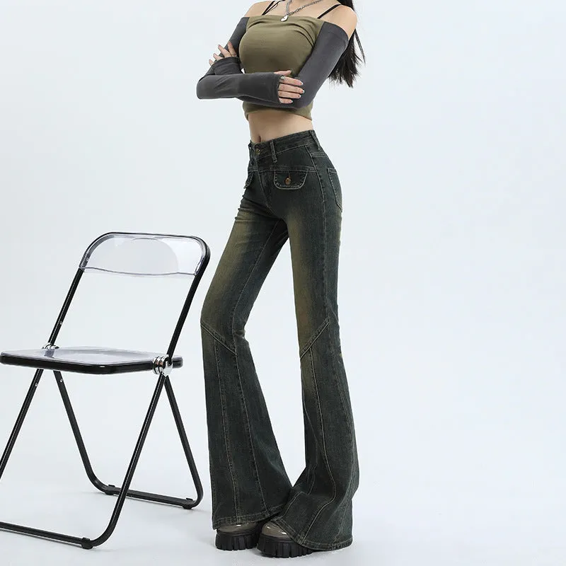 Aiertu 2000s fashion Skinny Jeans Women's Autumn High Waist Slimming Hot Girl Horseshoe Flared Pants Spring and Autumn