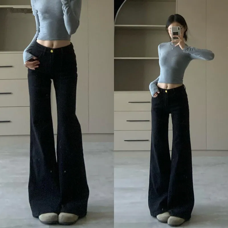 Aiertu fashion outfits Black Hot Girl Low Waist Micro Flared Jeans Women's Autumn American Retro High Street Straight Mop Long Pants