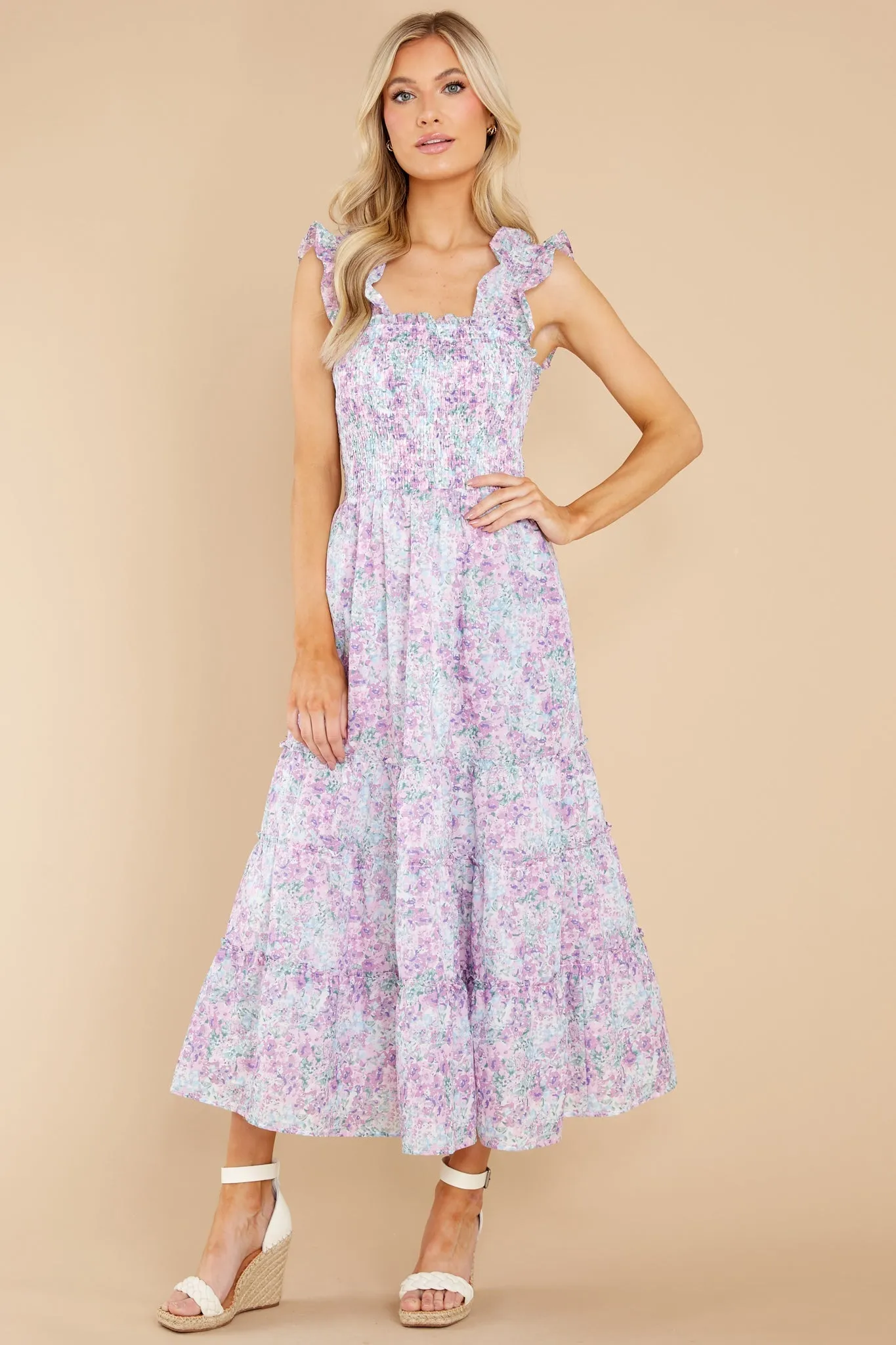 Always Daydreaming Lavender Floral Print Midi Dress