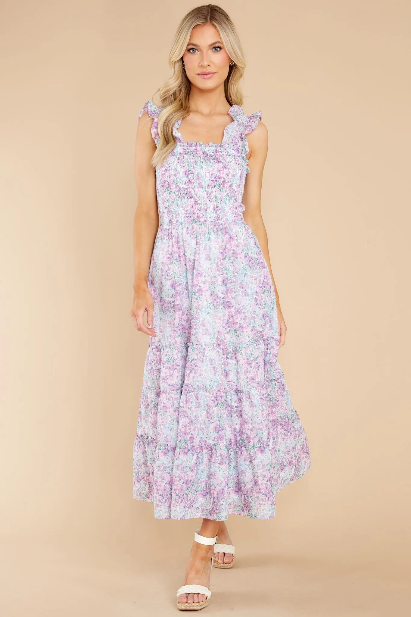 Always Daydreaming Lavender Floral Print Midi Dress