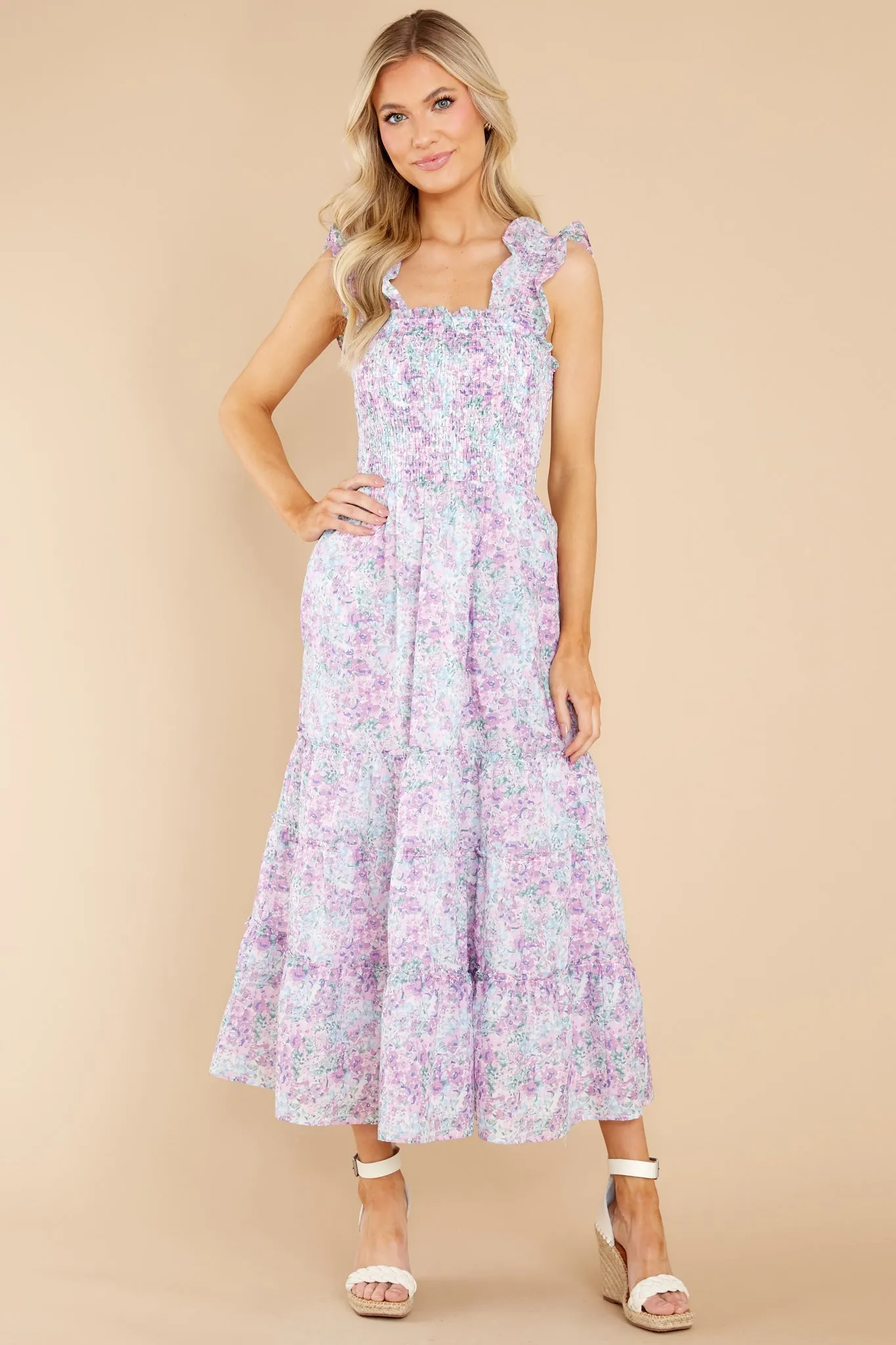 Always Daydreaming Lavender Floral Print Midi Dress