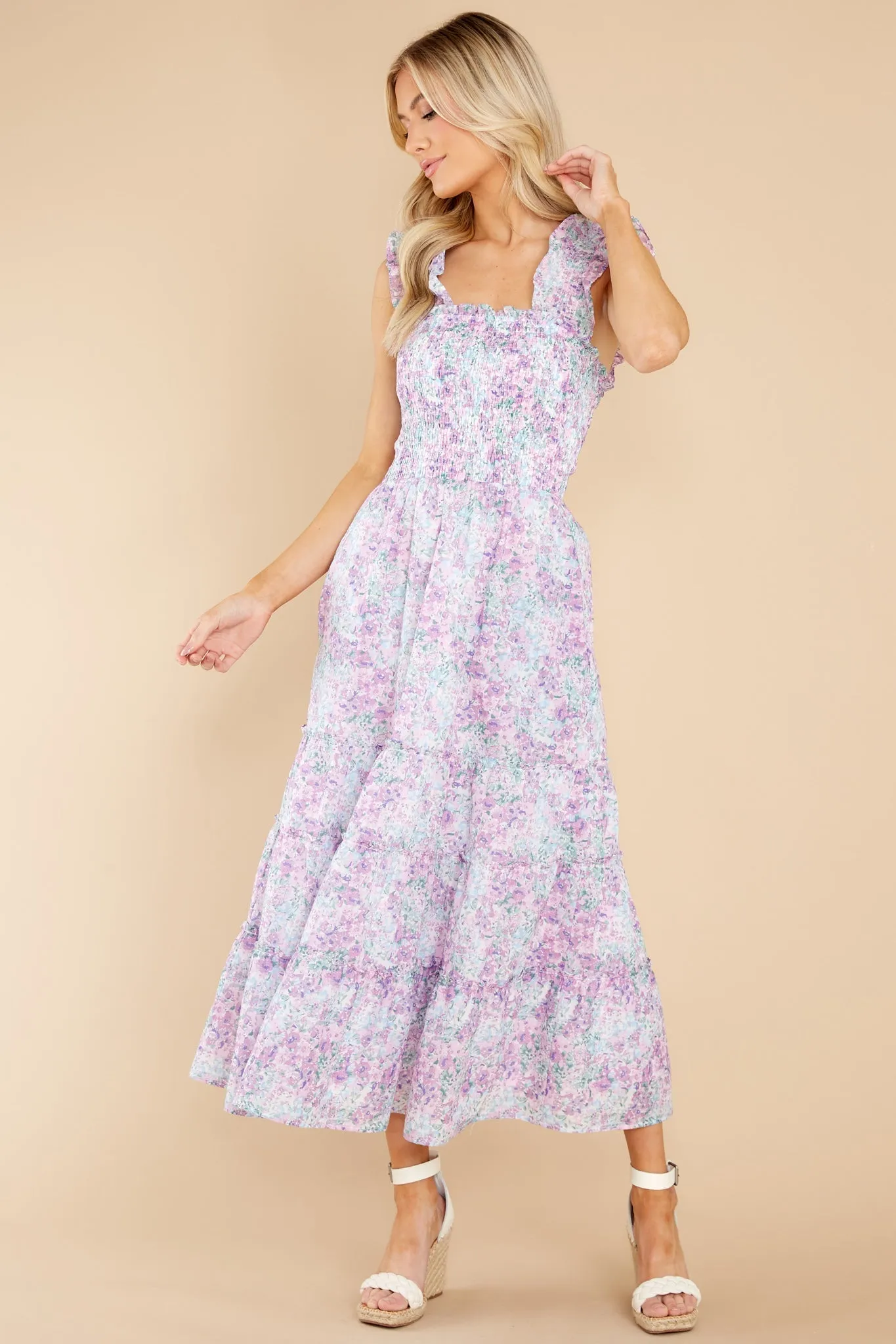 Always Daydreaming Lavender Floral Print Midi Dress