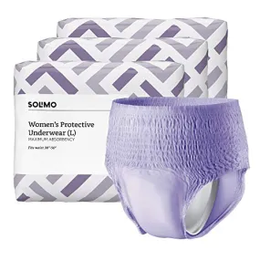 Amazon Brand - Solimo Incontinence Underwear for Women, Maximum Absorbency, Large, 54 Count, 3 Packs of 18