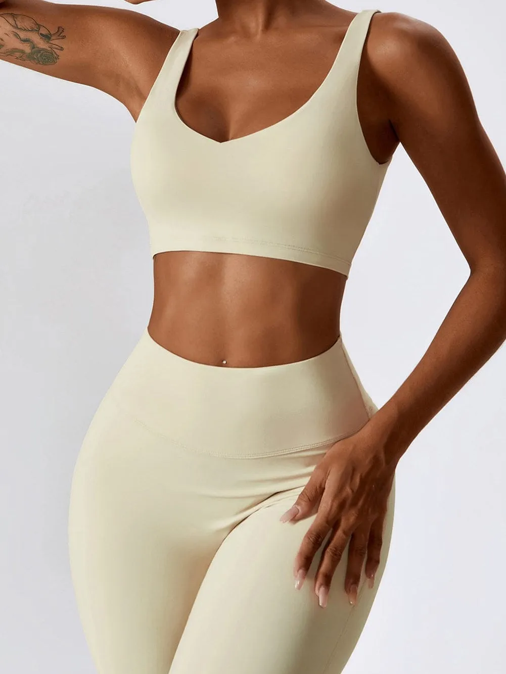 Apricot Active Wear Set with Sporty Bra & Flared Pants