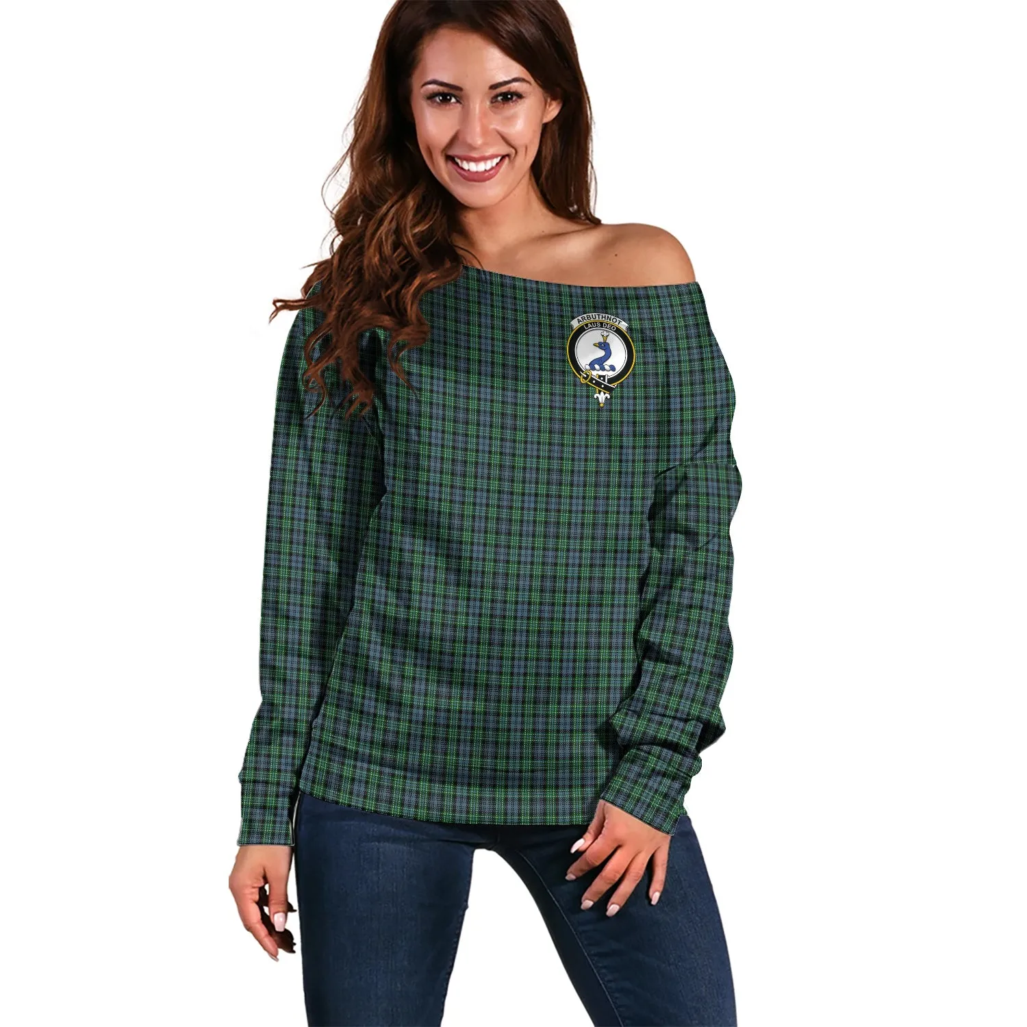 Arbuthnot Tartan Off Shoulder Women Sweater with Family Crest