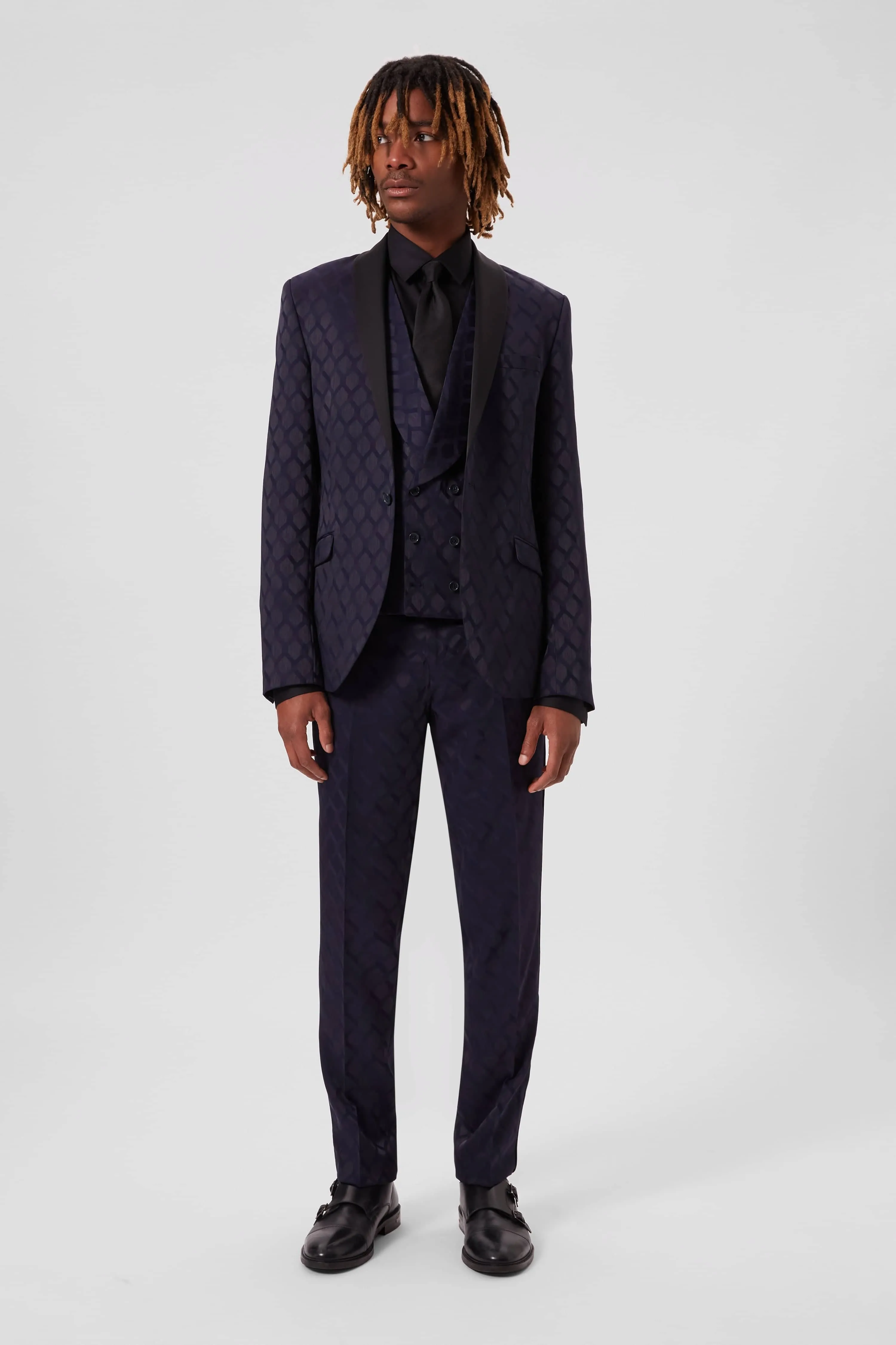 Archer Slim Fit Navy Jacquard Jacket - ARCHIVE