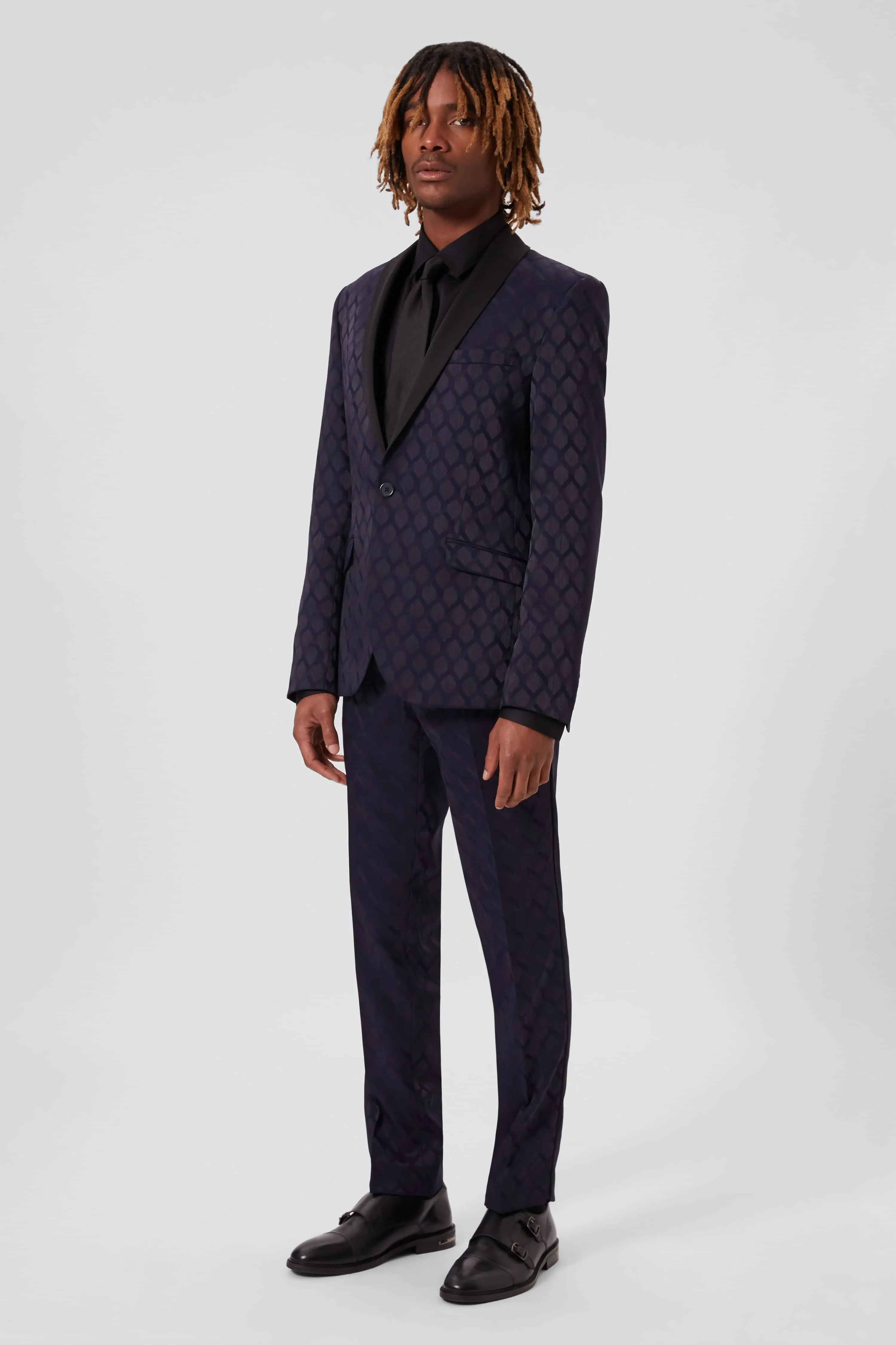 Archer Slim Fit Navy Jacquard Jacket - ARCHIVE