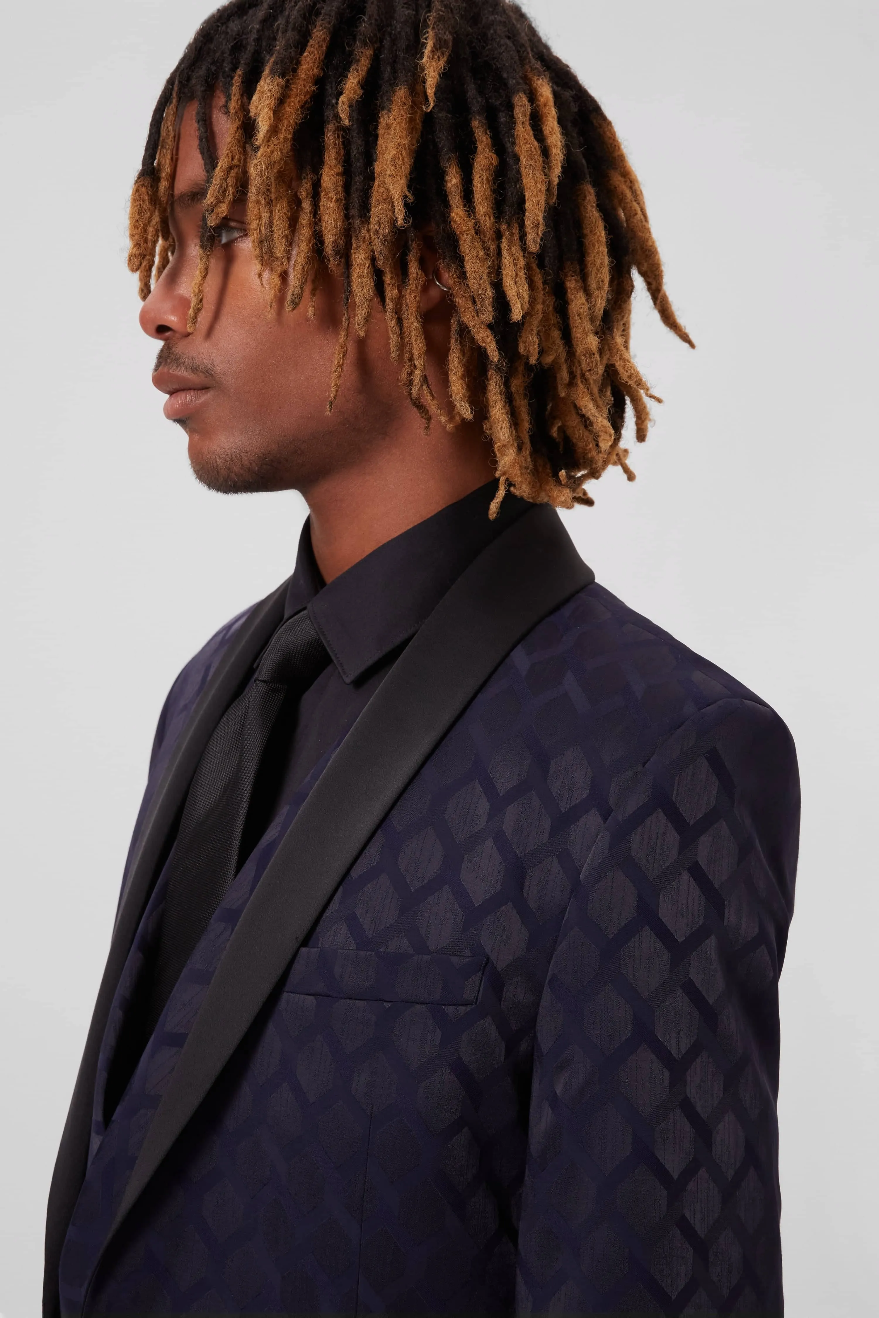 Archer Slim Fit Navy Jacquard Jacket - ARCHIVE