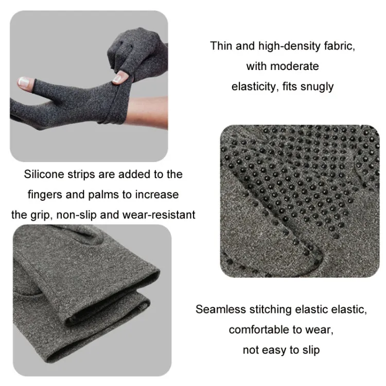 Arthritis Rehabilitation Silicone Non-slip Cycling Half Finger Gloves, Size: L(Black)