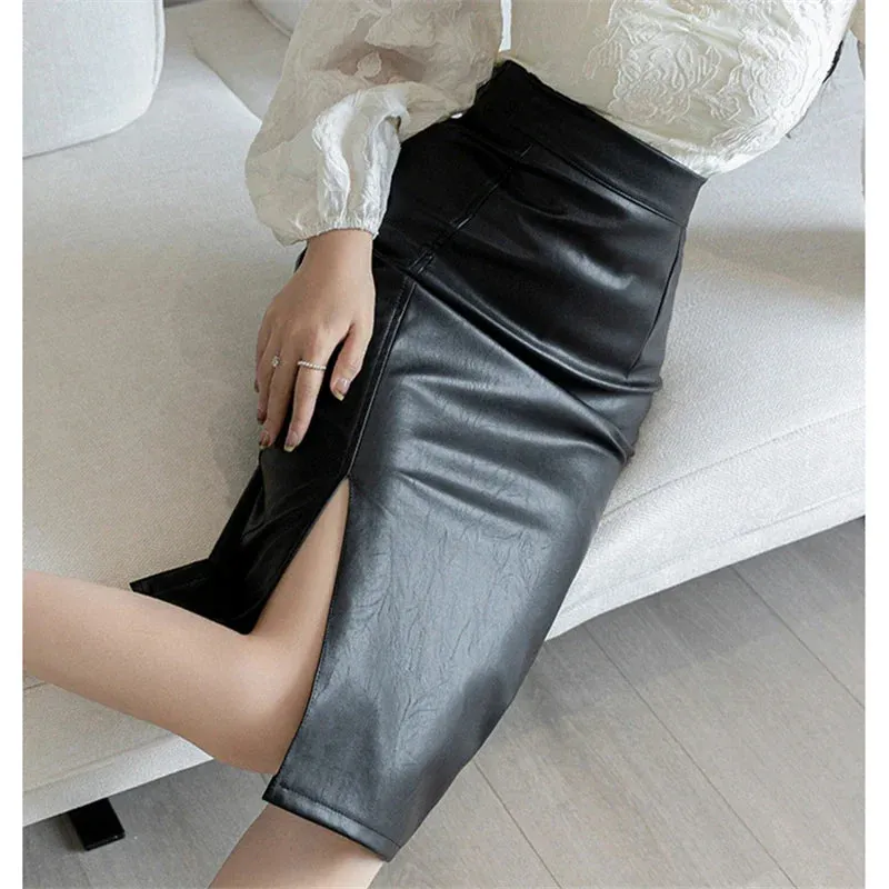 Autumn Black Wrap 2024 New High Wasit Straight Front Split Pencil Skirt