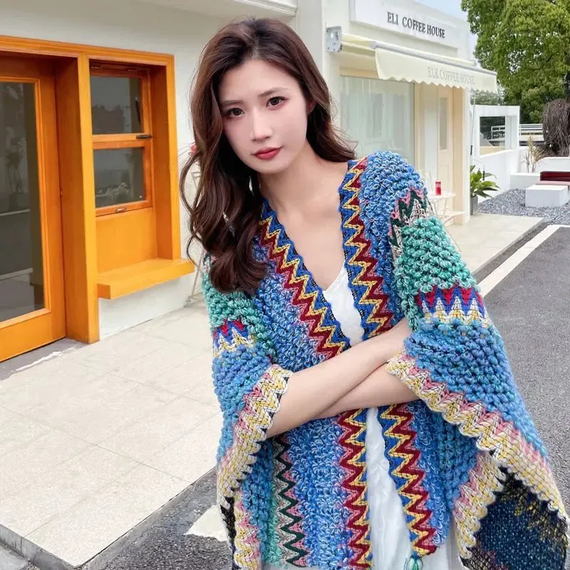 Autumn New Ethnic Scarf For Women Girls Tassels Cape Coat Scarves Soft Knitting Thickening Blanket Shawl Female Wrap Shawls