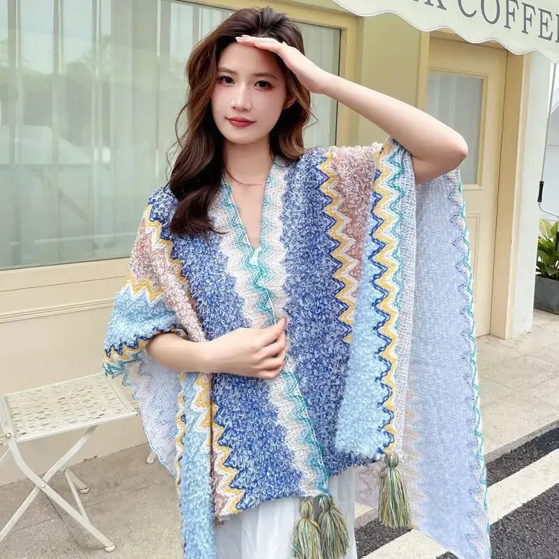 Autumn New Ethnic Scarf For Women Girls Tassels Cape Coat Scarves Soft Knitting Thickening Blanket Shawl Female Wrap Shawls