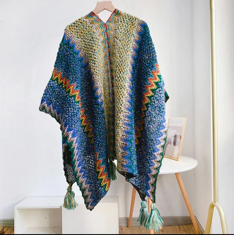 Autumn New Ethnic Scarf For Women Girls Tassels Cape Coat Scarves Soft Knitting Thickening Blanket Shawl Female Wrap Shawls