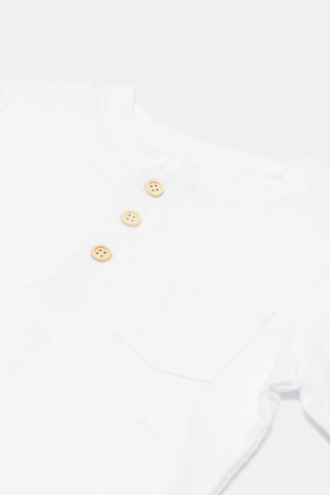 Baby Boys White Jacquard Henley T-Shirt