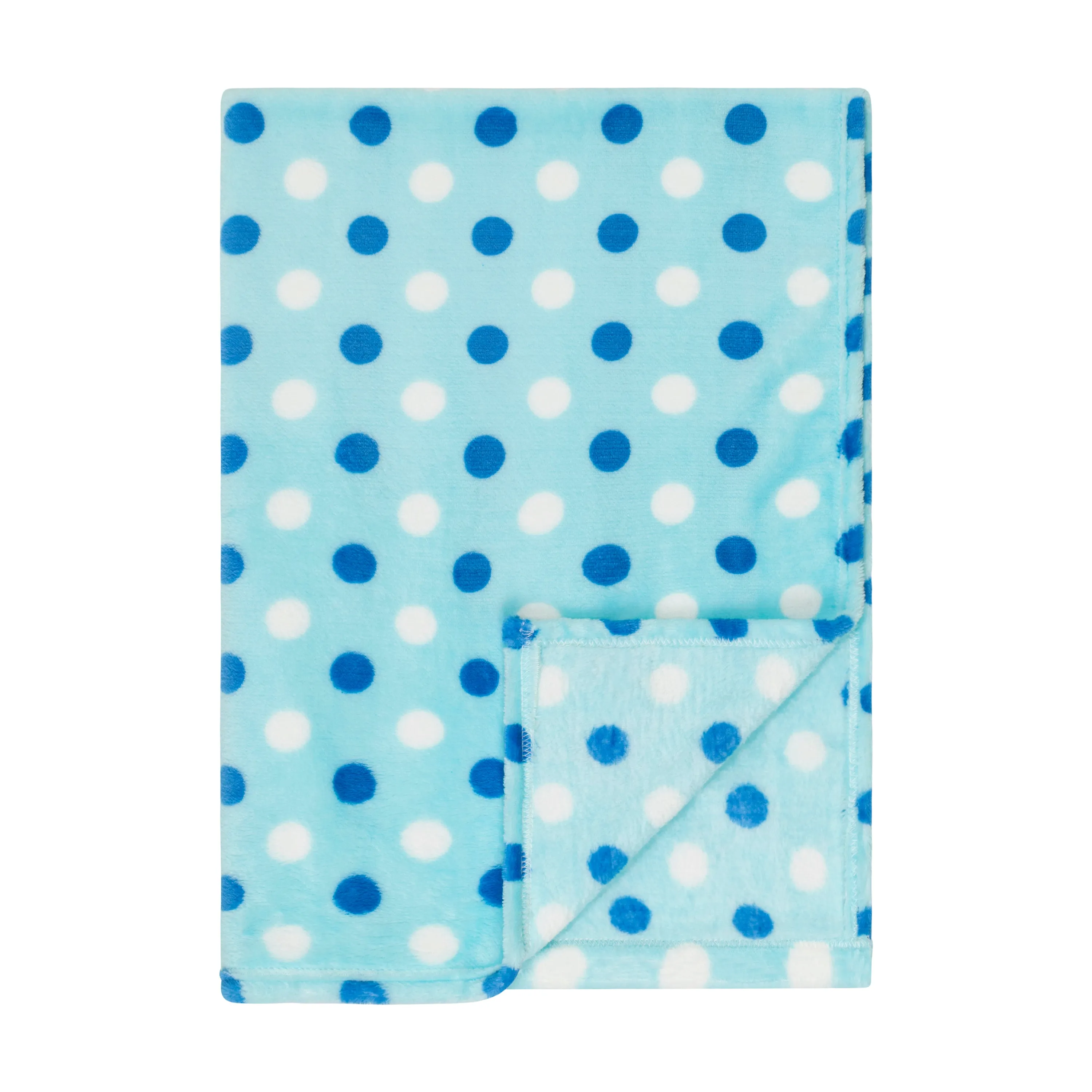 Baby Fleece Blanket - 30" by 40" - Light Blue/Dark Blue Dots