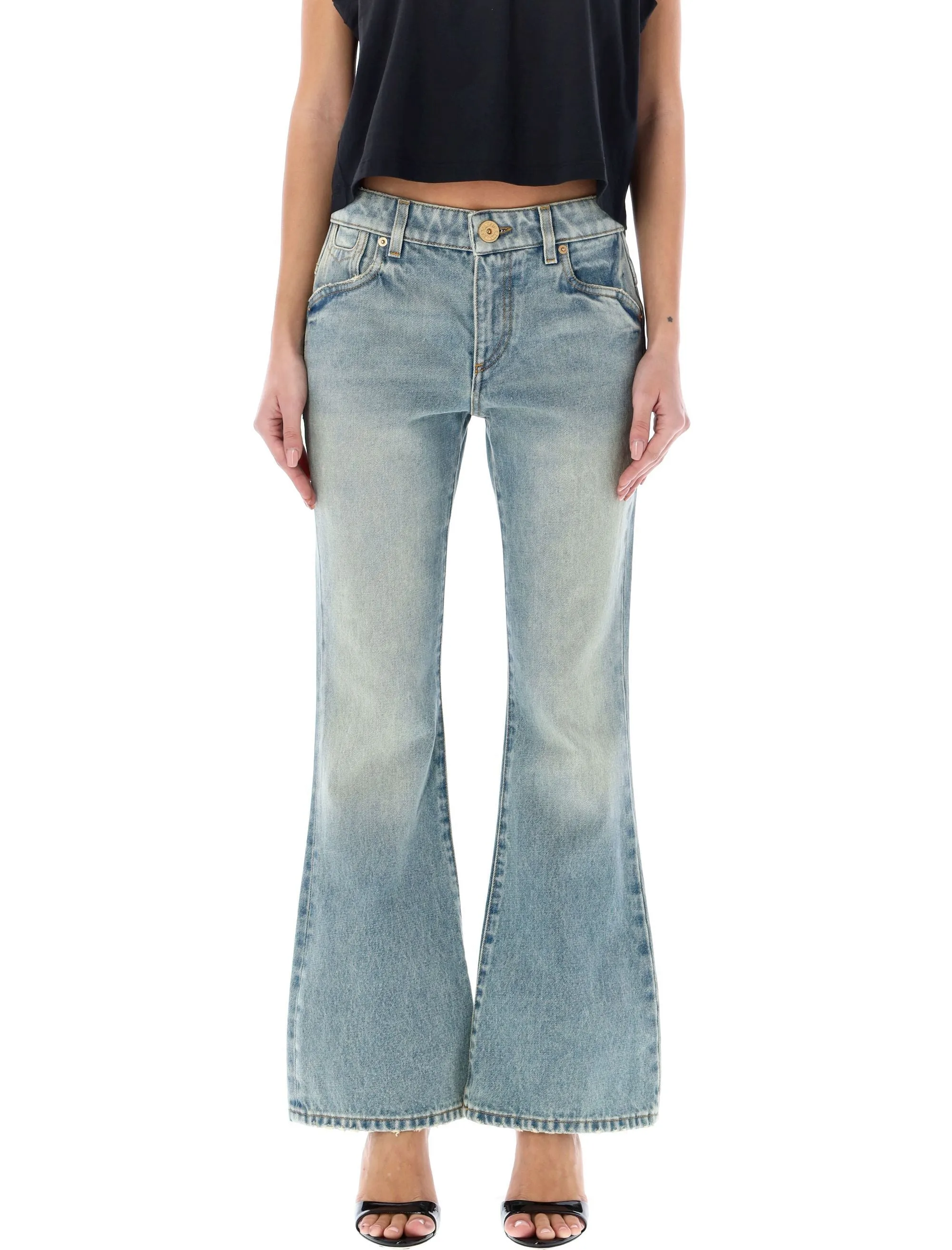 BALMAIN Vintage Blue Western Bootcut Denim Jeans for Women