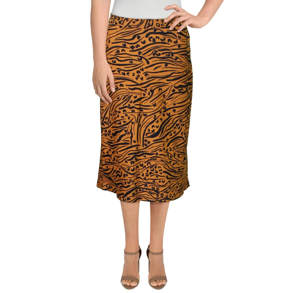 BCBGeneration Womens Crepe Tiger Print Midi Skirt