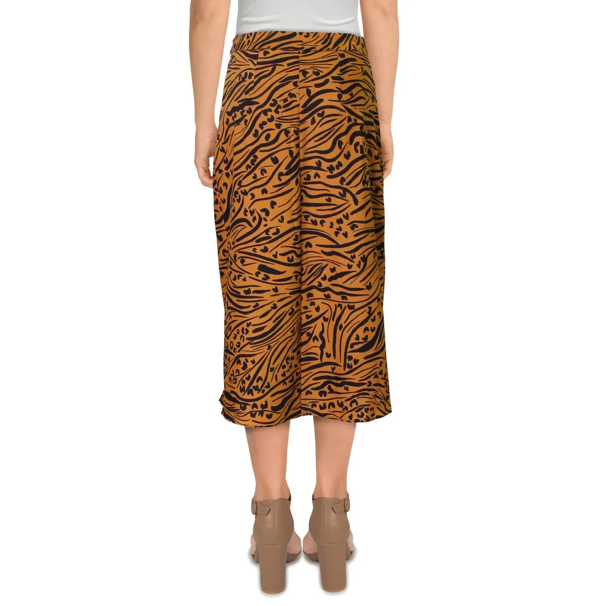 BCBGeneration Womens Crepe Tiger Print Midi Skirt