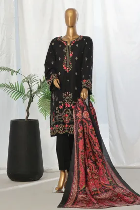 Bin Saeed Stitched 3 Piece Exclusive Slub Emb Khaddar Vol-03 Collection'2024-WKK-1282-Black