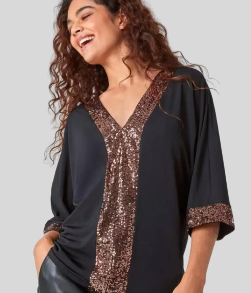 Black & Bronze Sequin Tunic Top