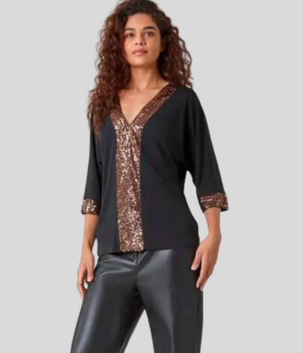 Black & Bronze Sequin Tunic Top