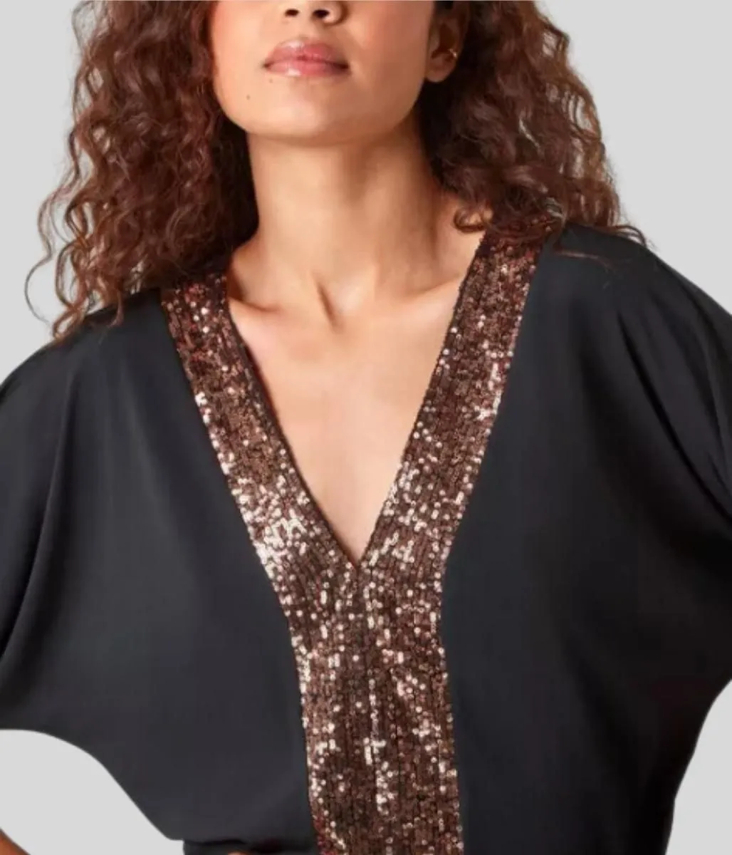 Black & Bronze Sequin Tunic Top