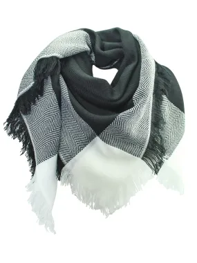 Black & White Oversized Plaid Blanket Scarf