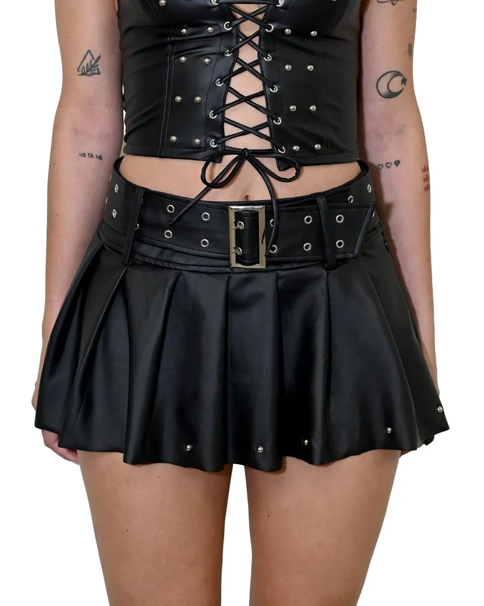 Black Belted Mini Skirt