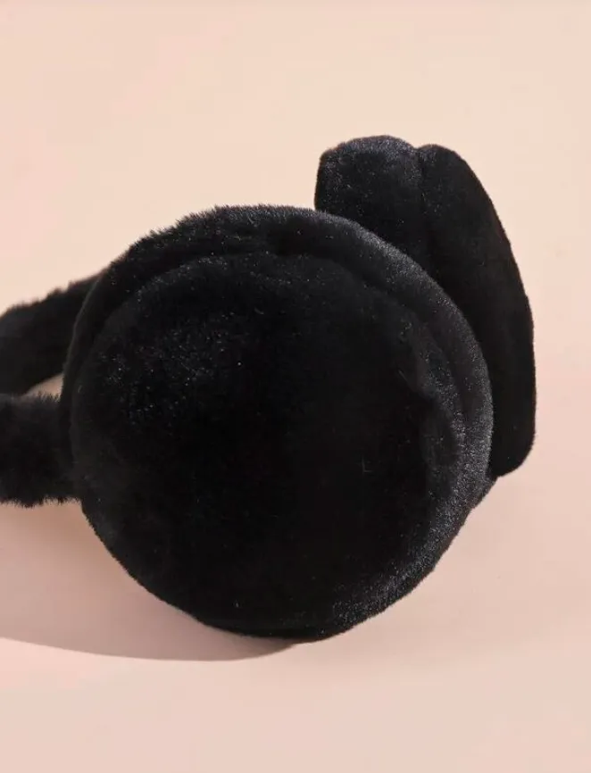 Black Children's Cat Faux Fur Ear Muffs