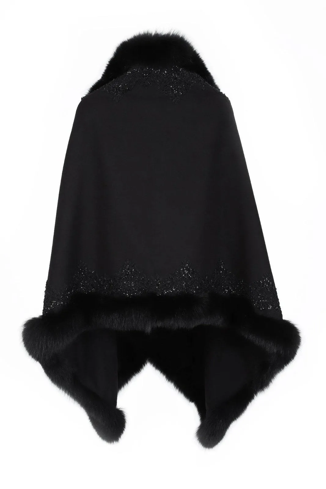 Black Fox Fur Lined Wool Shawl