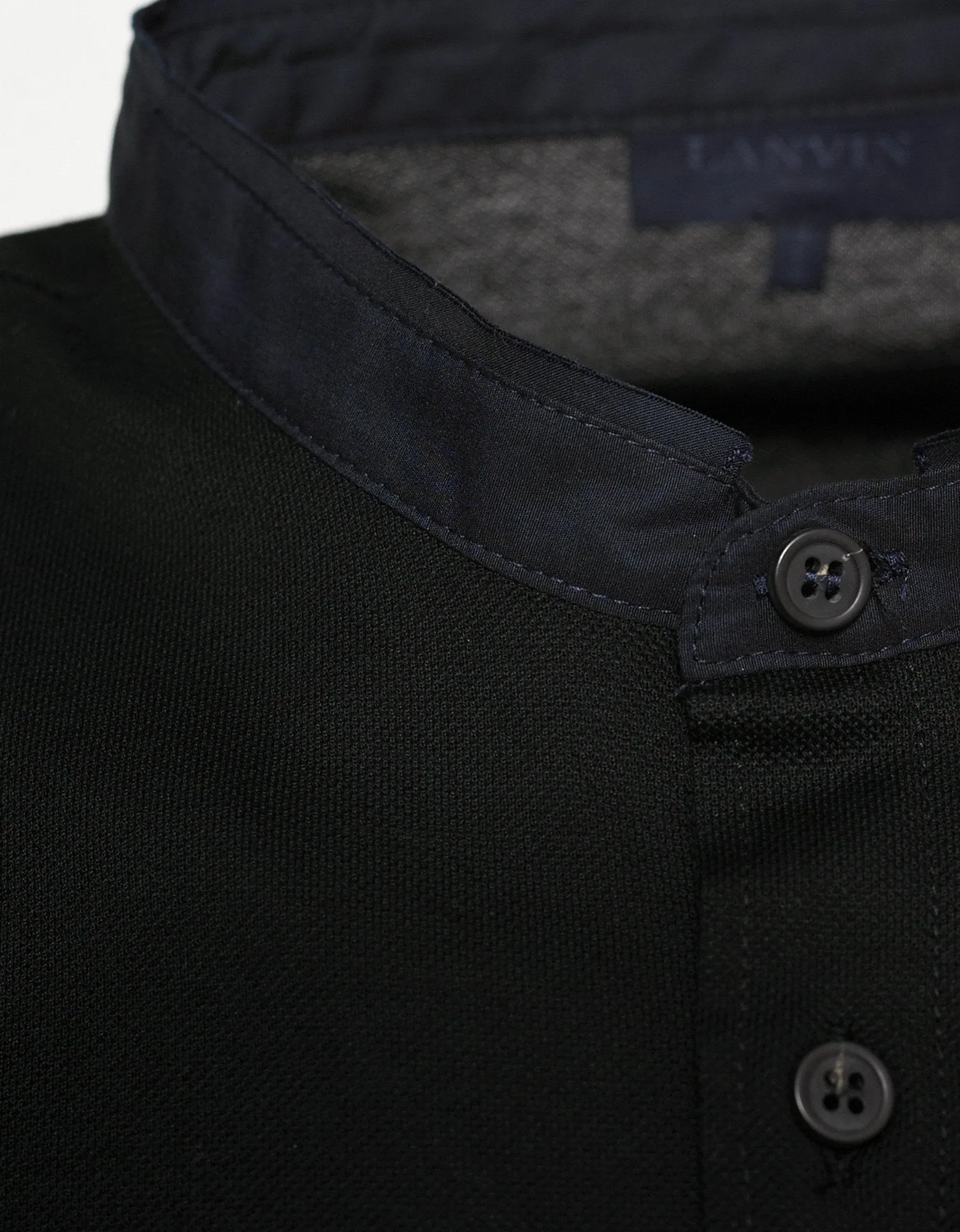 Black Henley Shirt with Raw Edge Collar