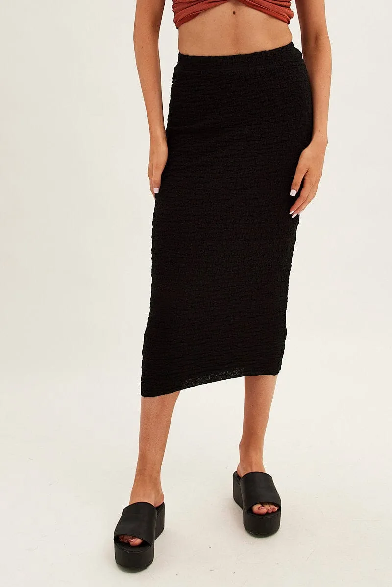 Black Midi Skirt High Rise Pencil