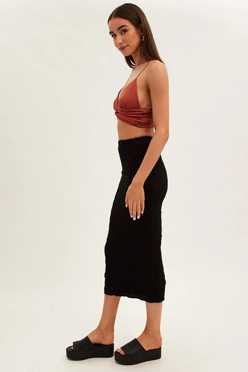 Black Midi Skirt High Rise Pencil