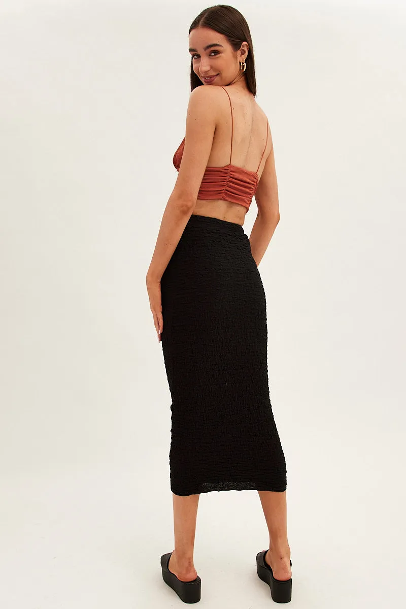 Black Midi Skirt High Rise Pencil